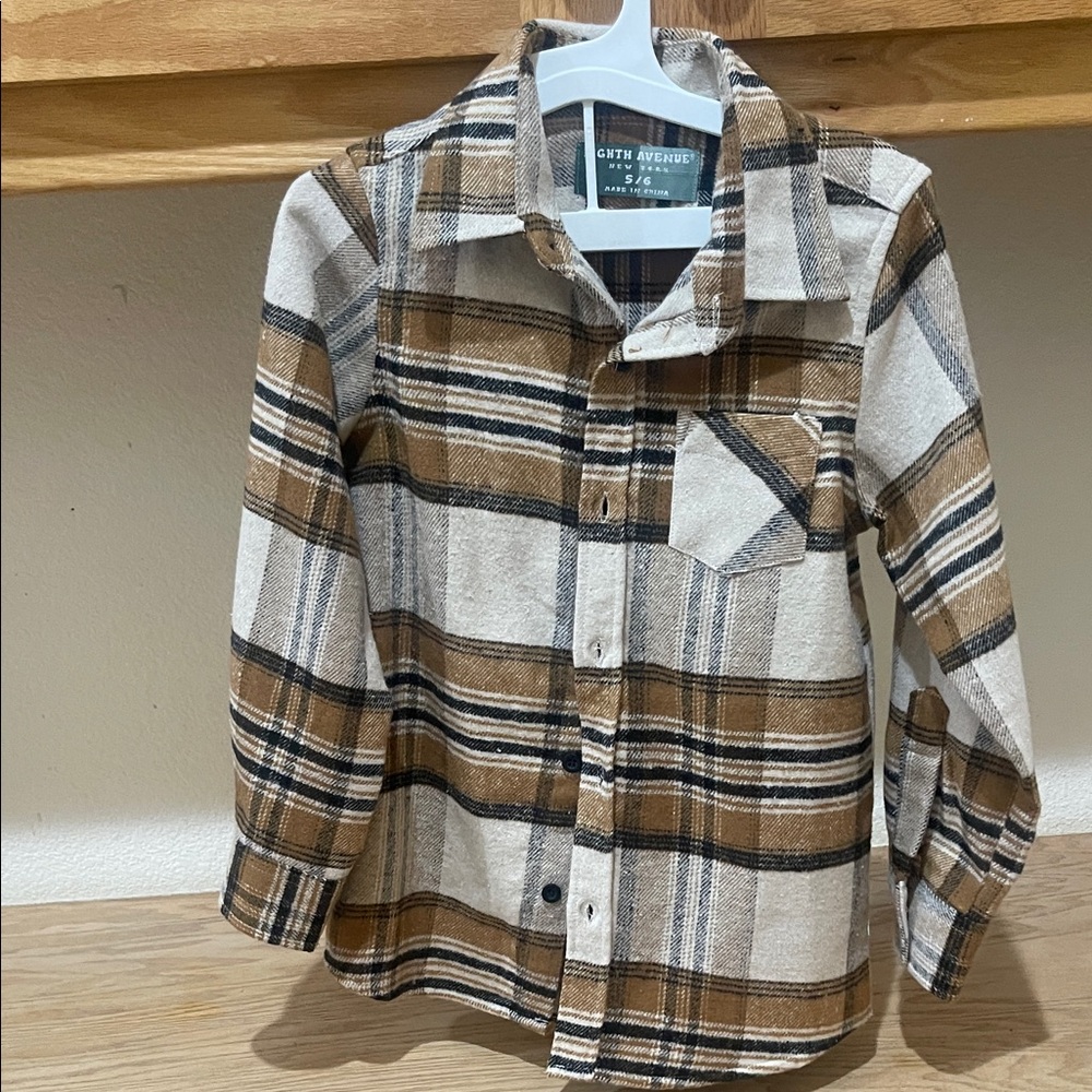 Kids' Tan Plaid Button-Down Shirt